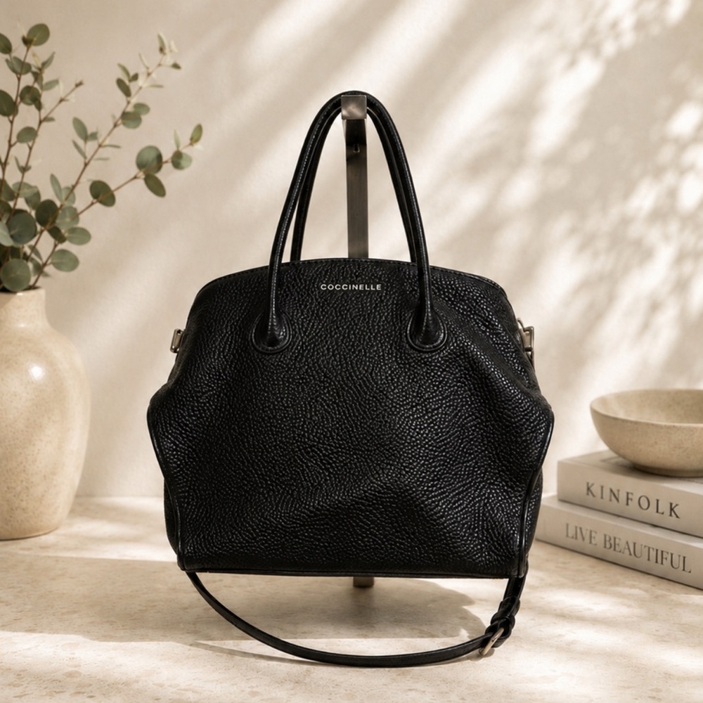Coccinelle Black Pebbled Leather Satchel Bag – Italian Leather Crossbody